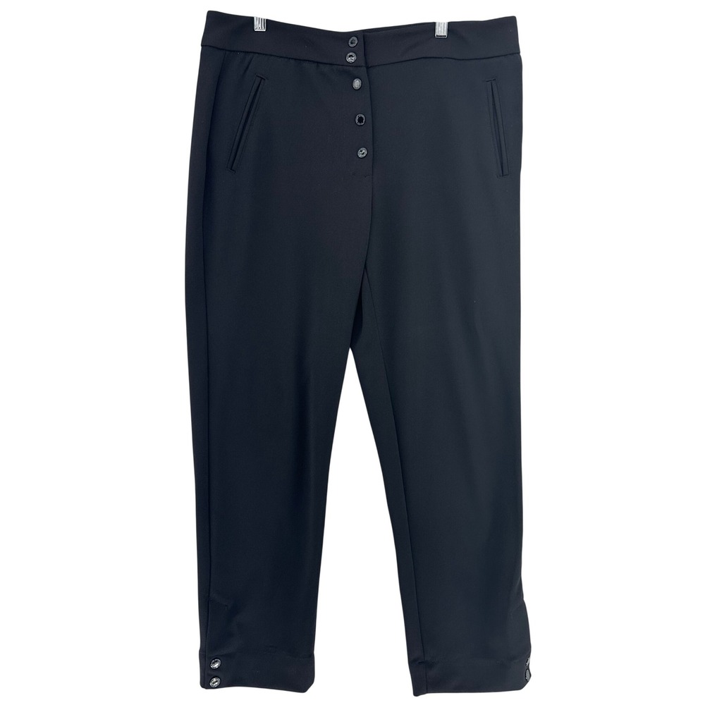 Karl Lagerfeld Paris Black Button Fly Ankle Pants SZ 12 Stretch Luxury Rich Prep
